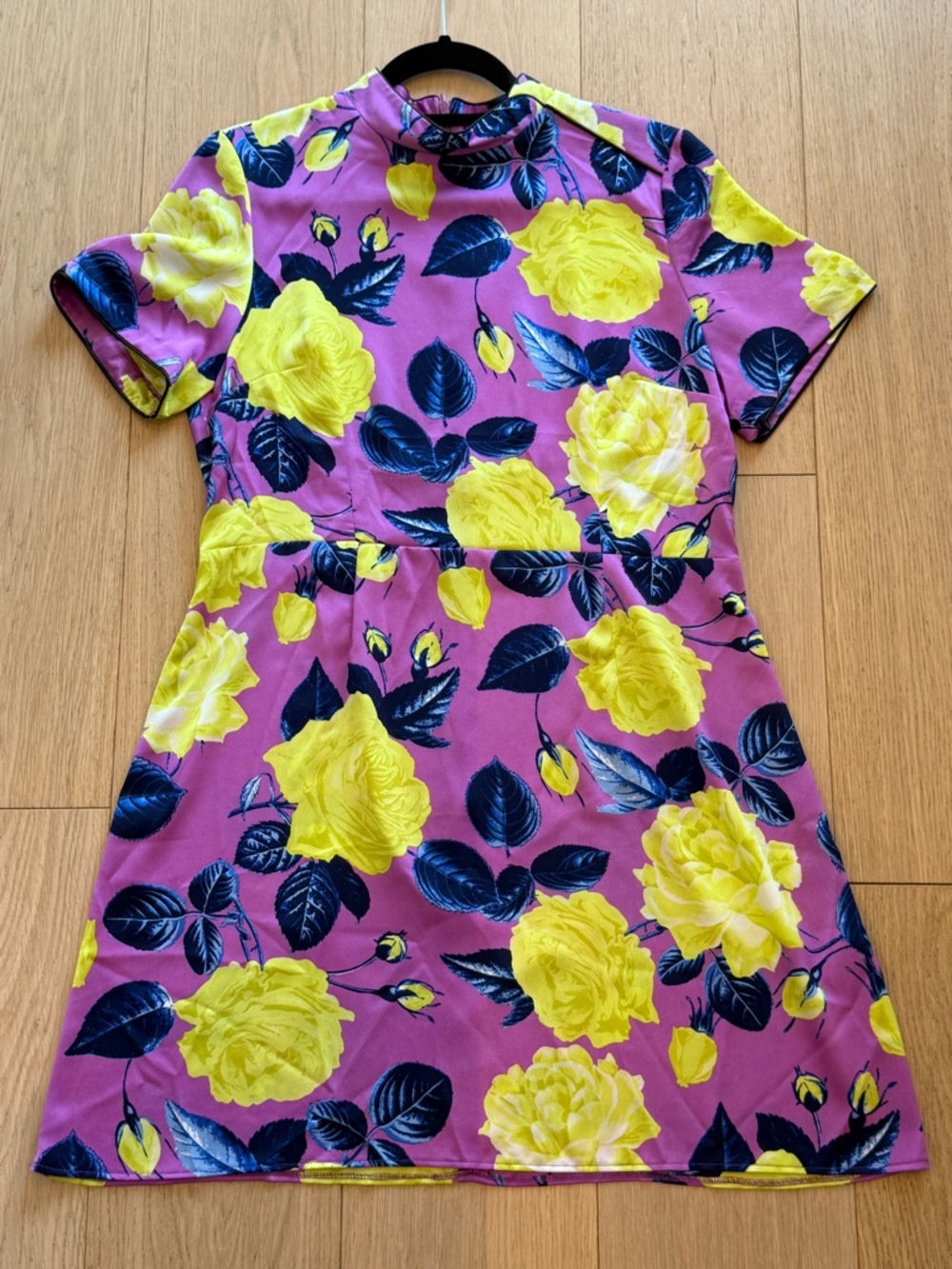 BNWOT Floral Mini Dress Purple Yellow Statement Print Flirty Summer Party Dress - Picture 2 of 5